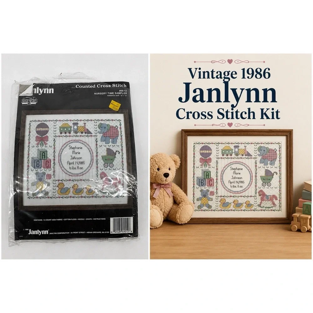 Vintage 1986 Janlynn Nursery Time Sampler Counted Cross Stitch Kit Open #69-12